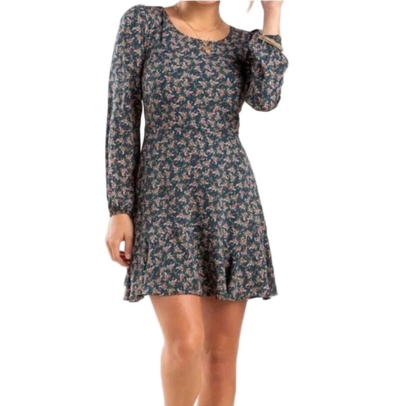 🛼Mi Ami Francesca’s hunter green Floral Long Sleeve Dress size XS GUC - Picture 2 of 12